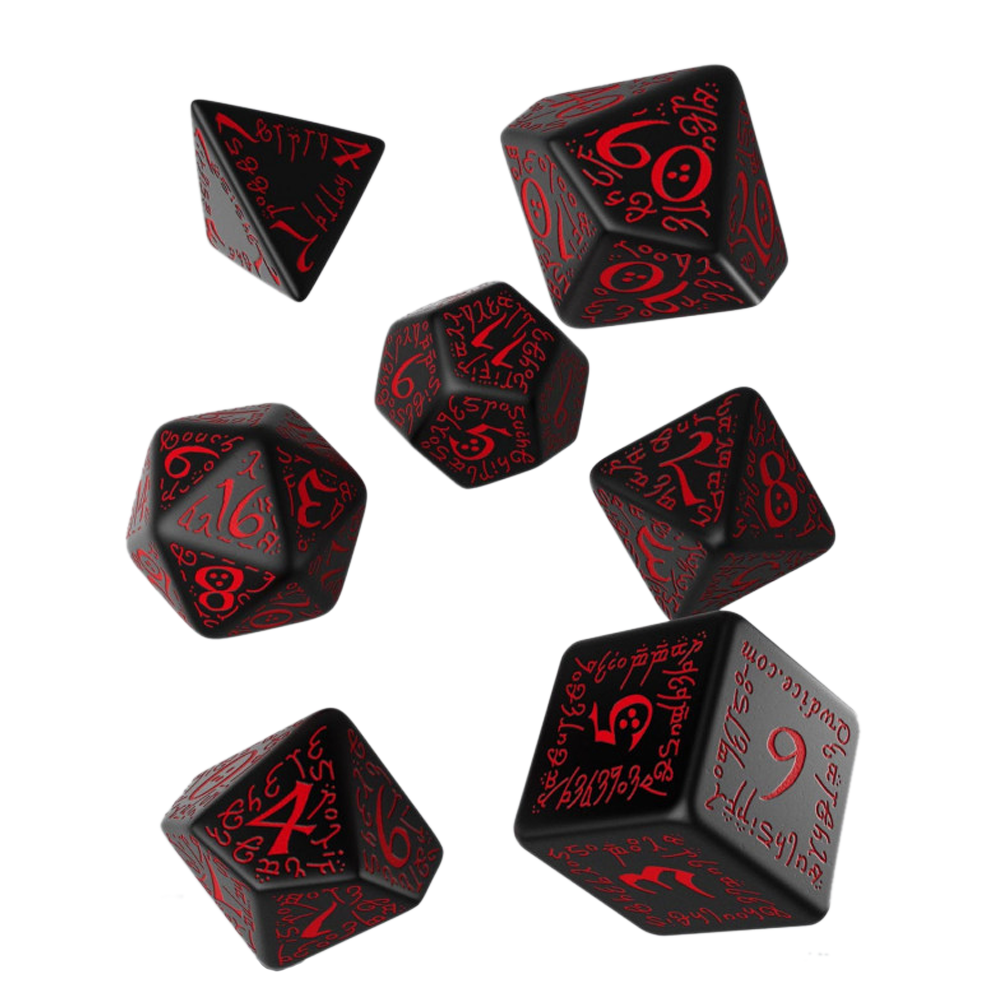 Dice: Q Workshop - Elvish Poly, Black & Red [x7] (حجر النرد)
