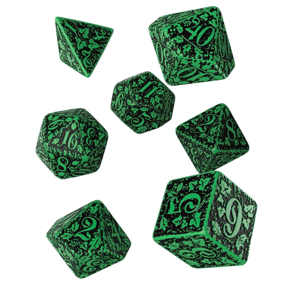 Dice: Q Workshop - Forest Poly, Green & Black, 3D [x7] (حجر النرد)