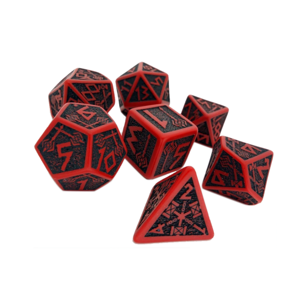 Dice: Q Workshop - Dwarven Poly, Black & Red [x7] (حجر النرد)