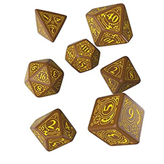 Dice: Q Workshop - Steampunk Poly, Brown & Yellow [x7] (حجر النرد)