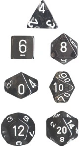 Dice: Chessex - Translucent - Poly, Smoke/White [x7] (حجر النرد)