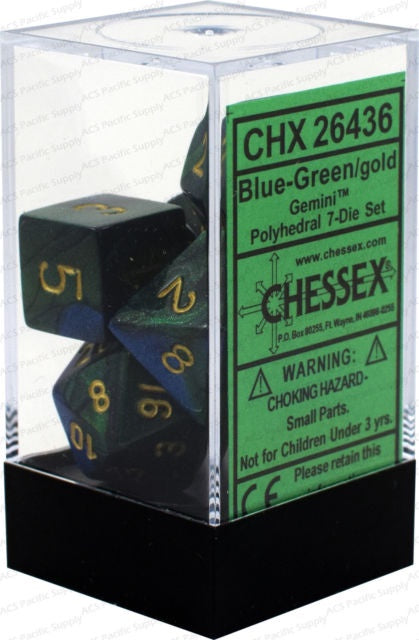 Dice: Chessex - Gemini - Poly, Blue-Green/Gold [x7] (حجر النرد)