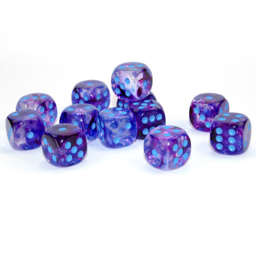 Dice: Chessex - Nebula - 16mm D6 (x12) - Luminary, Nocturnal/Blue (حجر النرد)