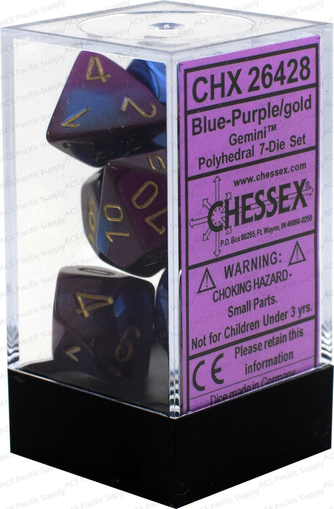 Dice: Chessex - Gemini - Poly, Blue-Purple/Gold [x7] (حجر النرد)