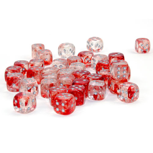 Dice: Chessex - Nebula - 12mm D6 (x36) - Luminary, Red/Silver (حجر النرد)