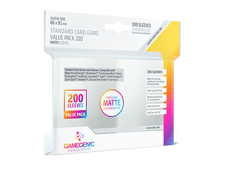 Sleeves: Gamegenic - Matte Standard Value Pack 200, Clear (لوازم لعبة لوحية)