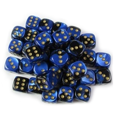 Dice: Chessex - Gemini - 12mm D6, Black-Blue/Gold [x36] (حجر النرد)