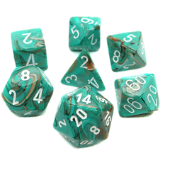 Dice: Chessex - Marble - Poly, Oxi-Copper/White [x7] (حجر النرد)